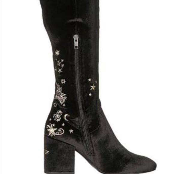 ASH Eros Black Velvet Star Over the Knee Boots - Picture 7 of 16